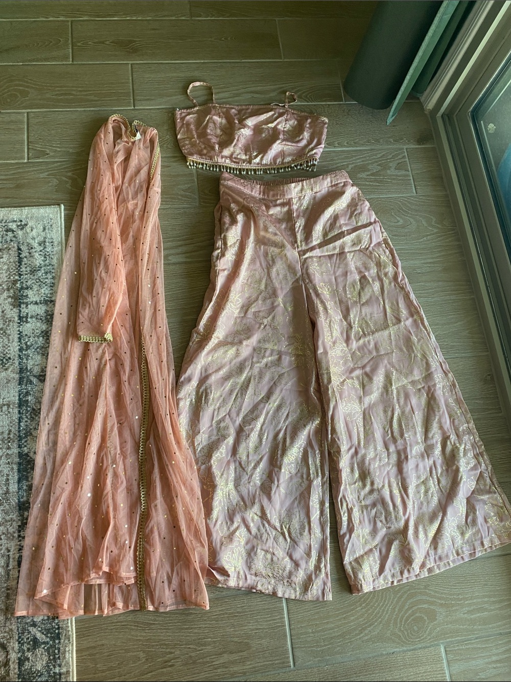Blush Pink Wide-Leg Palazzo Pants with Coordinating Crop Top Set
